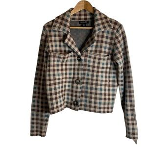 Rachel Zoe Tan and Teal Preppy plaid Blazer Classic Design Size Medium